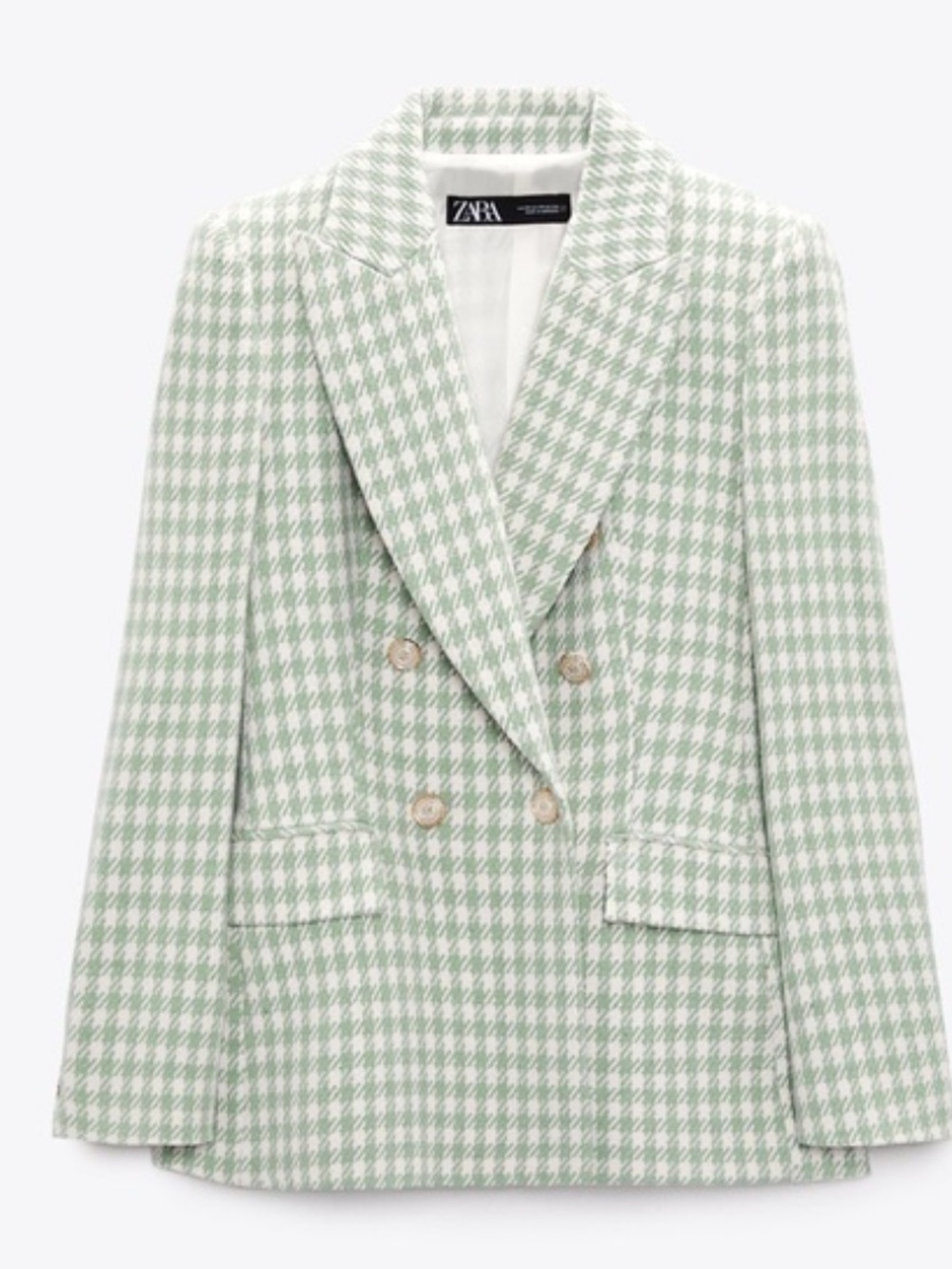 Zara Houndstooth Plaid Double Breasted Blazer Sea Green Tailored Blazer Medium - Picture 3 of 11